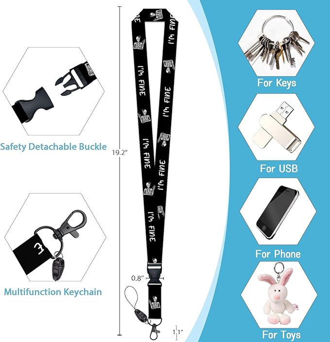 Skull Skeleton Badge Holder Retractable Lanyard, Lanyards for ID Badges Name Tags Vertical Card Holder, Detachable Lanyard Badge Reel Retractable, Teacher Nurse Workers Women Office Gifts I'm Fine