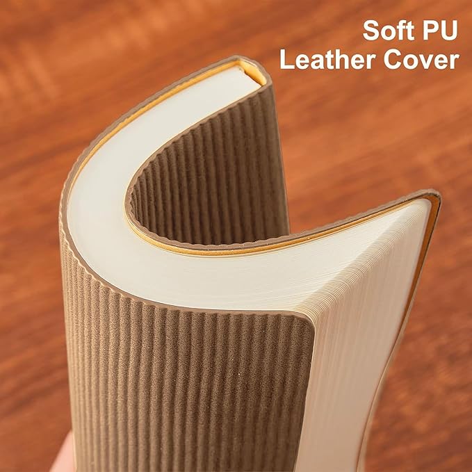 TSFPapier Lined Journal Notebook for Work College Ruled Note Book 5.79"x8.27" A5 PU Leather Daily Journaling 216 Pages for Women Men Writing Home School Supplies Business (Khaki)