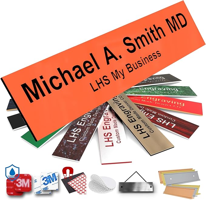 Engraved Door Signs for Office Personalized Orange Plastic Door Plaque Black Letters - Made in USA 2x4 B11