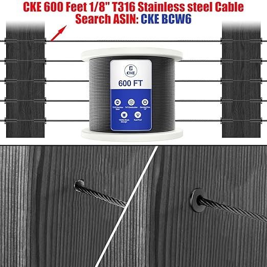 CKE 150 Pack T316 Stainless Steel Black Protector Sleeves for 1/8" 5/32" or 3/16" Cable Deck Stair Railing Kit System, Black Cable Railing Protective Sleeves for Wood Posts, DIY Balustrade, BCR01-3/16