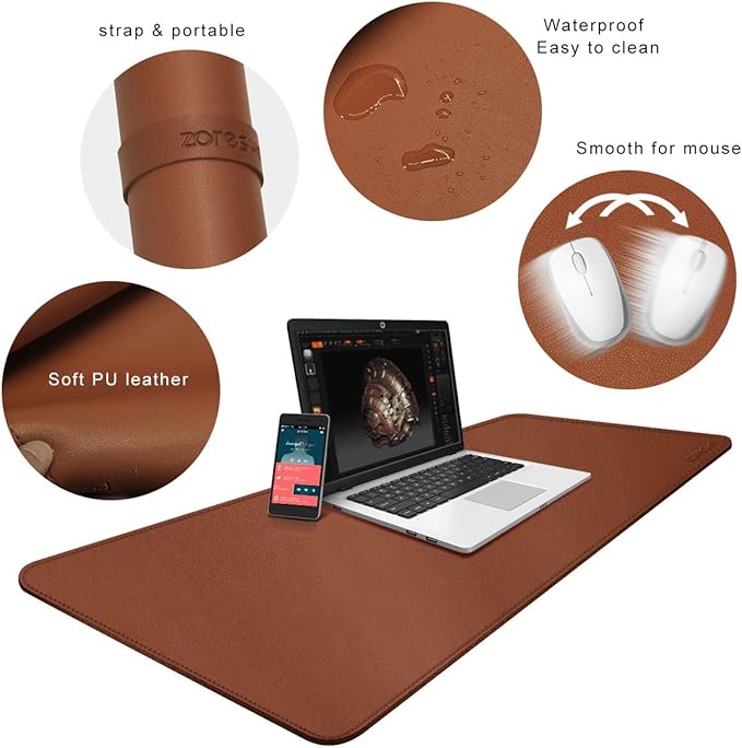 ZORESYN XXL Desk Mat - 43.3"x19.7" PU Leather Desk Pad for Office & Home, Waterproof and Durable Desk Protector for Keyboard and Mouse (Light Brown)