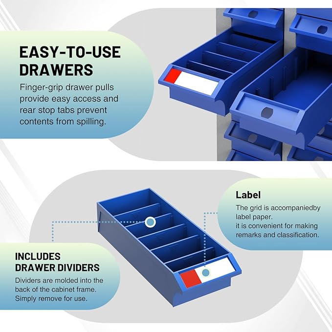 Exerock 60 Drawer Tool Storage Cabinet with ABS Drawers, Bolt and Nut Organizer Parts Box, Hardware Shelving Unit for Garage and Workshop