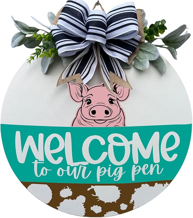 Wood front door sign Wood sign Home decor Welcome sign Sign for front door House warming gift Wedding gift (Pig Pen, 18" Width)
