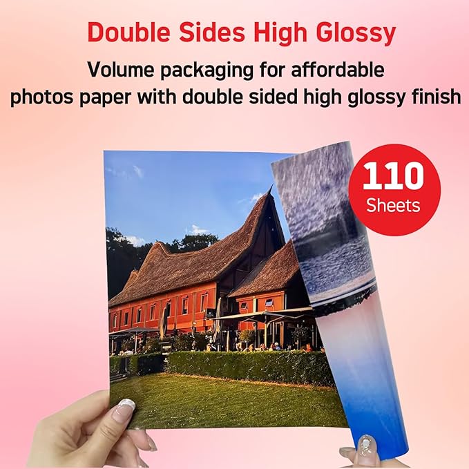 HARtwii 110 Sheets Thick Double Side Glossy Photo Paper 8.5x11 Inches 69lbs for Inkjet Printers and Dye Ink 260Gsm Suitable for Inkjet Printing Printer
