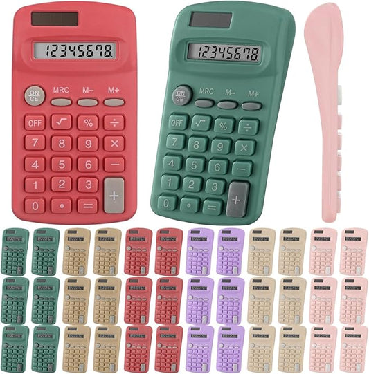 Tellegloww 48 Pcs Pocket Size Basic Calculators Bulk for Classroom Solar Battery Dual Power Display Calculator 8 Digit Colored Basic Calculator for Kids Student School Office