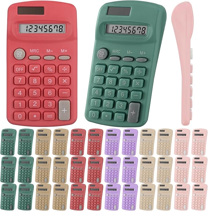 Tellegloww 18 Pcs Pocket Size Basic Calculators Bulk for Classroom Solar Battery Dual Power Display Calculator 8 Digit Colored Basic Calculator for Kids Student School Office