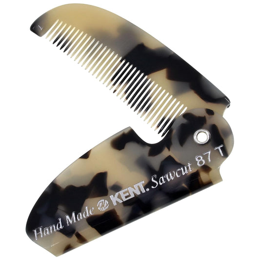 Kent 87T TW Handmade Folding Pocket Comb for Men, Fine Tooth Hair Comb Straightener for Everyday Grooming Styling Hair, Beard or Mustache, Use Dry or with Balms, Saw Cut Hand Polished, Made in England