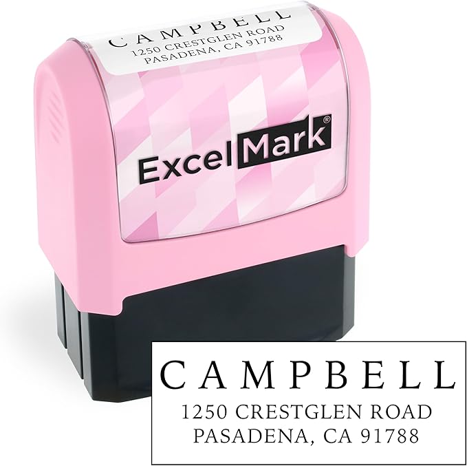ExcelMark Address Stamp - Custom Return Address Stamp with Elegant Designs, Vibrant Colors & Patterns – Perfect for Mail, Invitations & Gifts (Pink Mount, Simple Classic)