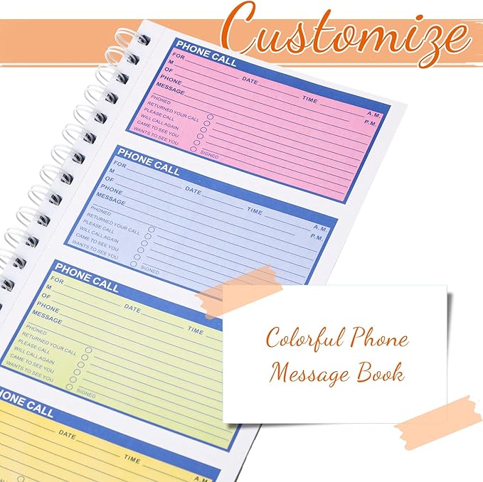 Fullhawl 1 Pcs Spiral Bound Phone Message Book 5-1/2" x 11" 2 Part Colorful Carbonless Phone Message Pads 4 Messages Per Page Carbon Copy Notebook Spiral Phone Call Log Book for Business Office