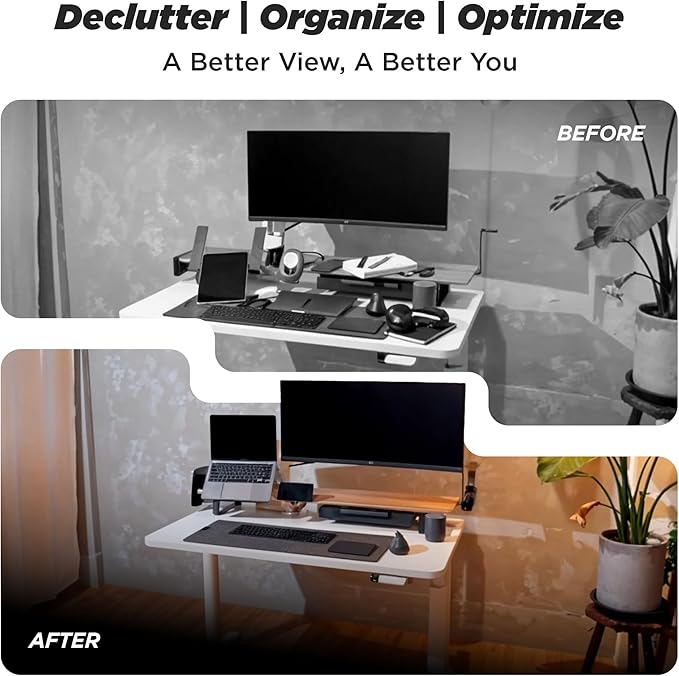 ULTRARM Moodular Wooden Monitor Stand 33.4” (85cm) Desk Organizer with Metal Slide Rails for Drawer, Tray, Laptop, Tablet, Phone & Headphones Customizable Riser for Organized Workspace Black MS85-B
