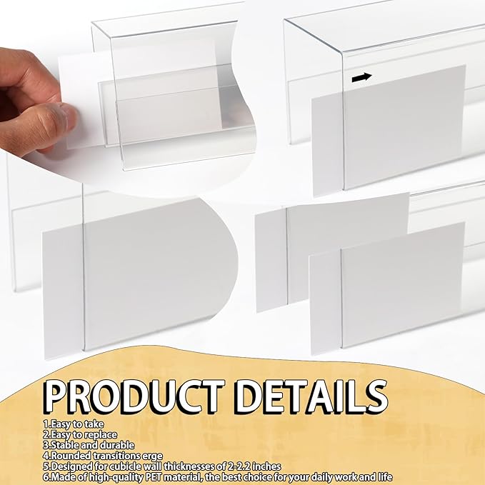 Cubicle Name Plate Holders Cubicle Name Plate Sign Holder Name Plate Bracket Double Sided Nameplates for Walls 2X8 PET Material Changeable Cubicle Name Plate Holder for School Office (8)