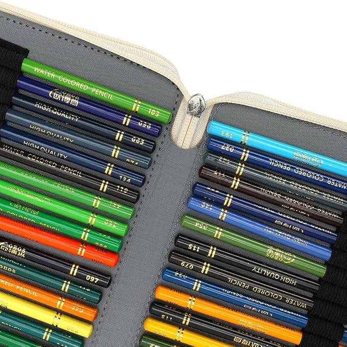 Vomgomfom Colored Pencil Case - 200 Slots Holder With Zipper Closure, Twill Fabric Large Capacity for Watercolor Pens or Markers, Organizer for Artist (White)