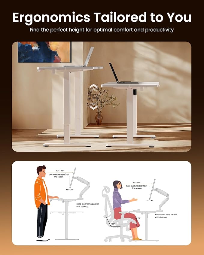 Ergear Height Adjustable Electric Standing Desk, 40 x 24 Inches Sit Stand up Desk, Memory Computer Home Office Desk (White)