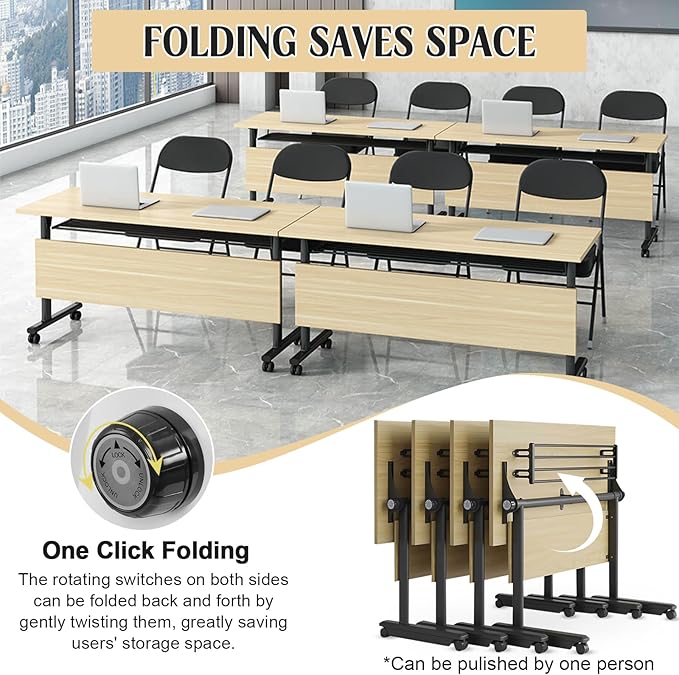 Conference Table,55.1''Folding Conference Room Table for 4-12 People,Mobile Flip Top MeetingTraining Table with Different Coulor and Styles for Offices, Classrooms,Meeting Room (4, G)
