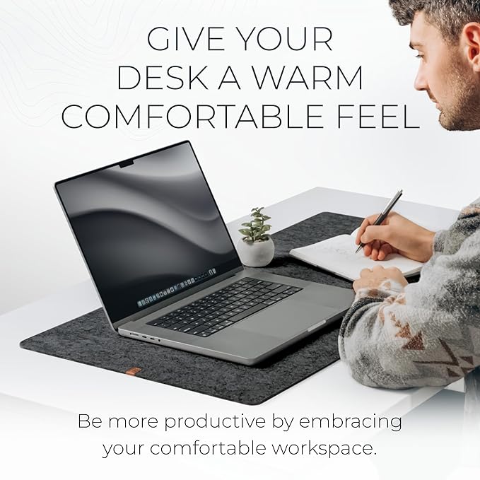 Nordik Large Felt Desk Mat - Charcoal - 35 x 17 inch - Full Desk Keyboard Mat - Computer Desk Mat for Keyboard and Mouse Pad - Desktop Mat - Large Felt Desk Pad