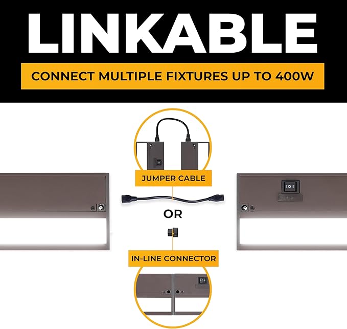 LED Under Cabinet Lighting Hardwired - 3CCT 18 Inch Bronze Finish - Undercabinet Lights for Kitchen - Linkable Undercounter Dimmable Plug in Light or Hard Wired - Under Counter Fixture Direct Wire