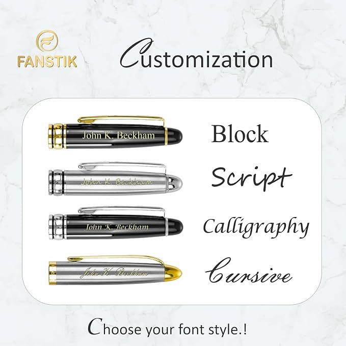 FANSTIK Customized BallPoint pen with name (MADE IN USA), stainless steel, black and silver, luxury engraved pen personalized for men and for women. (BallPoint Black-Silver)
