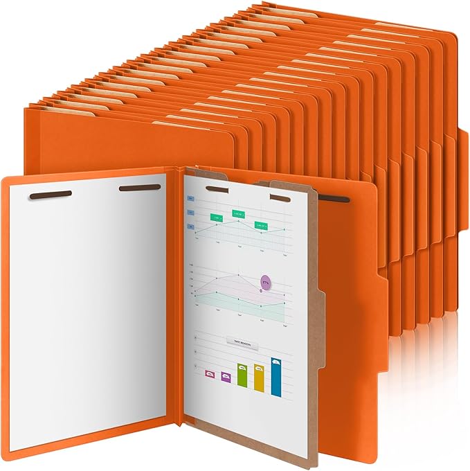 Skyygemm 72 Pcs Classification Folders Letter Size, 1 Divider Pressboard File Folder with Fasteners, Expanding File Organizer Bulk for School Teachers, Office Employee, Coworker, Staff (Orange)