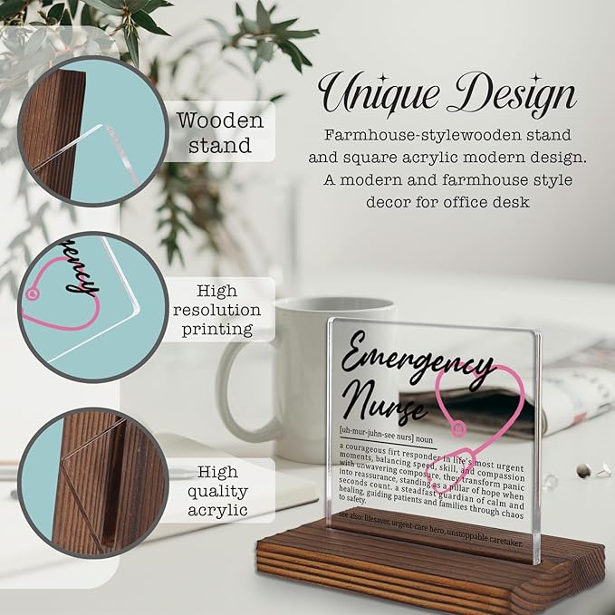 Emergency Nurse Gifts, Thank You Appreciation Gifts for ER Nurse Week Graduation Birthday Christmas Emergency Office Desk Decor Decorative Signs Plaque PA004
