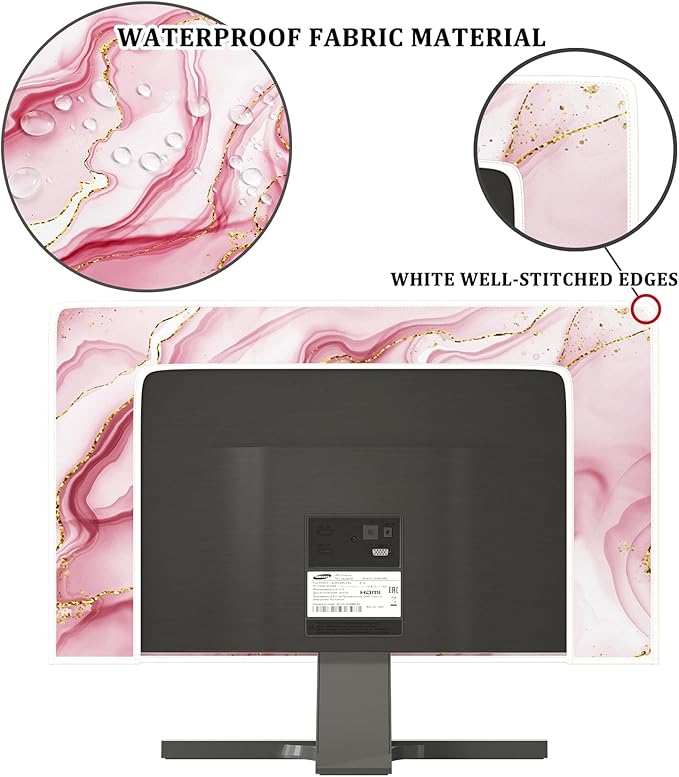 Baocicco Gold Pink Marble Waterproof TV Display Screen Cover 37, 38, 39 Inch TV Accessories Laptop TVs LCD Screen Decoration for Tablet Anti-Static Dustproof Protective for Home Office