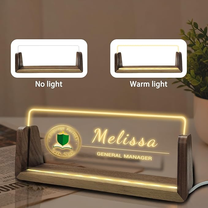 Desk Name Plate Personalized with Logo Custom Light Up Acrylic Plaque for Desk Customized Office Gifts for Boss Coworkers Teacher Employee Office Decor for Women Men