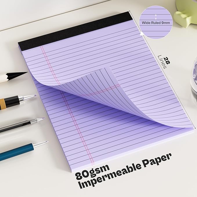 2 Pack Legal Pads 8.5 x 11 Pink Note Pads 8.5 x 11 Purple Notepad 8.5 x 11 Perforated Writing Pads 8.5 x 11 Lined Paper Pads Wide Ruled Pad of Paper 30 Sheets Notebook for Study, To-Do Lists, Office