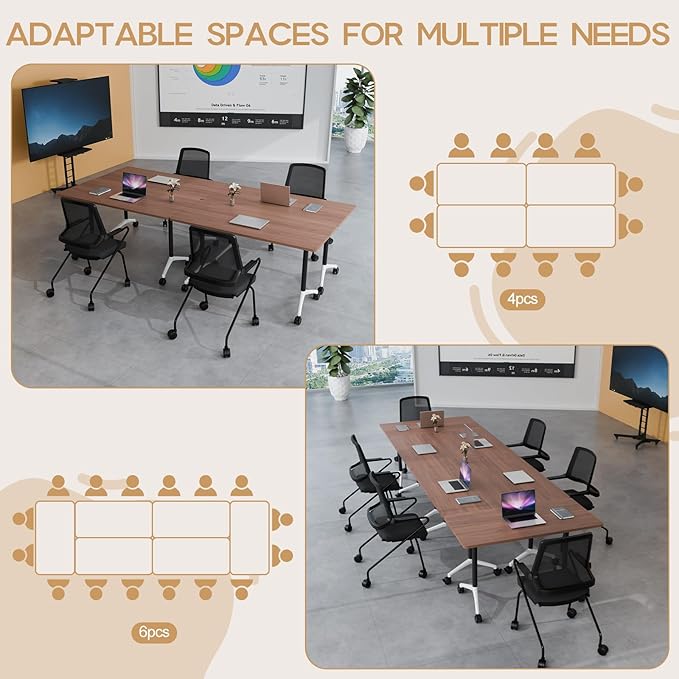 Folding Conference Table 4ft 5ft, Foldable Office Meeting Desk for 6 People, Multiple Sizes Colors Mobile Conference Room Table for Training Room School Business Furniture (4, Walnut, 63in)