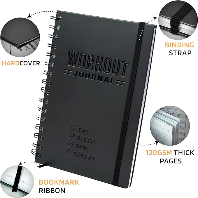 Nextnoid Hardcover Fitness Journal Workout Planner for Men & Women - A5 Sturdy Workout Log Book to Track Gym & Home Workouts - Brown