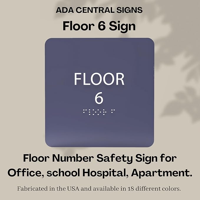 Grey w/White ADA Floor 6 Sign with Braille – Made from Durable Acrylic and Ready to Mount