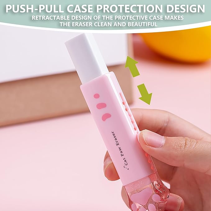 Daphilly Retractable Eraser for Pencils Cute Cat Erasers Pink Kawaii Erasers Suitable for School Home Office Supplies (cat paw)