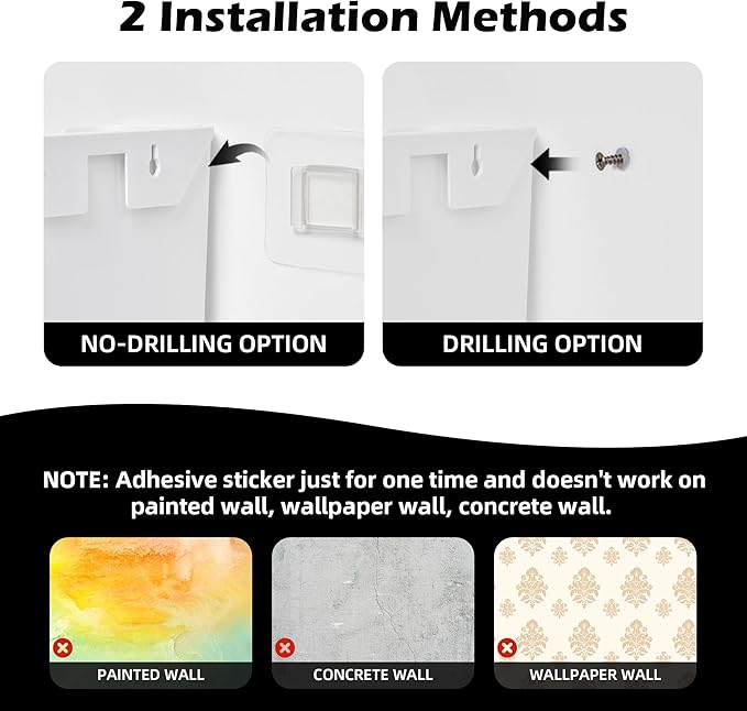 YOHOM No Drilling File Holder Wall Mails Magazines Organizer Adhesive Door Mount, Single Pocket, (White 1) (WHITE, 3 PCS)