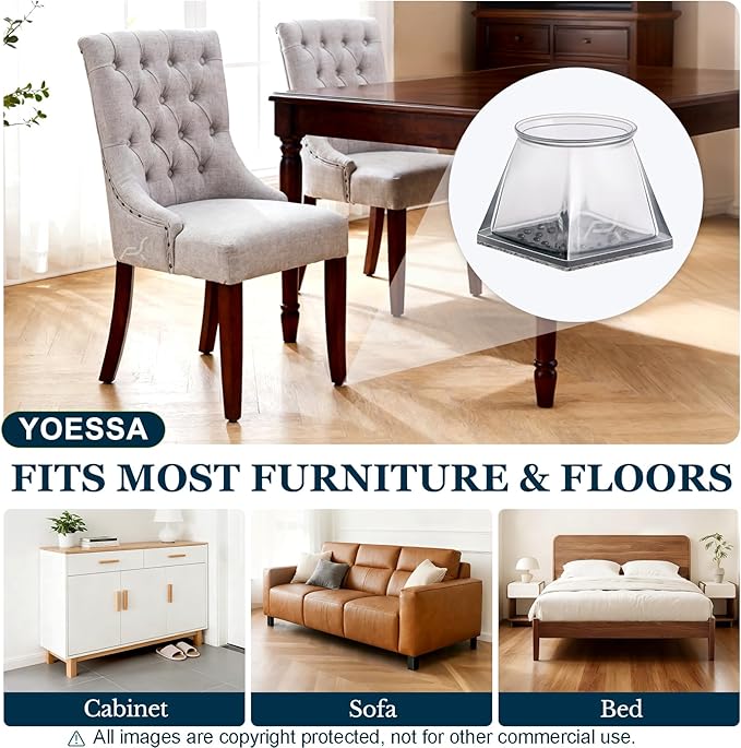 32 Pcs Square Chair Leg Floor Protectors for Hardwood Floors, Silicone Felt Furniture Leg Pads caps Covers, Floor Protectors for Chairs, Anti-Scratch & Noise-Reducing (XL Fits: 1-1/2" to 1-7/8")