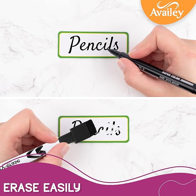 Availey 48 Pieces (3.2 x 1.2) - Colored Border Magnetic Dry Erase Labels - Reusable Strips for Classroom Home Office Garage Refrigerator Blank Writable Erasable Cards Name Tags Students Locker Shelf