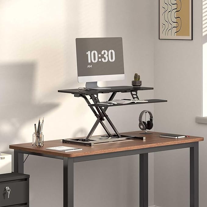 FLEXISPOT 36-inch Standing Desk Converter Height Adjustable Sit to Stand Up Workstation, Dual Monitor and Laptop Riser with Wide Keyboard Tray, Black