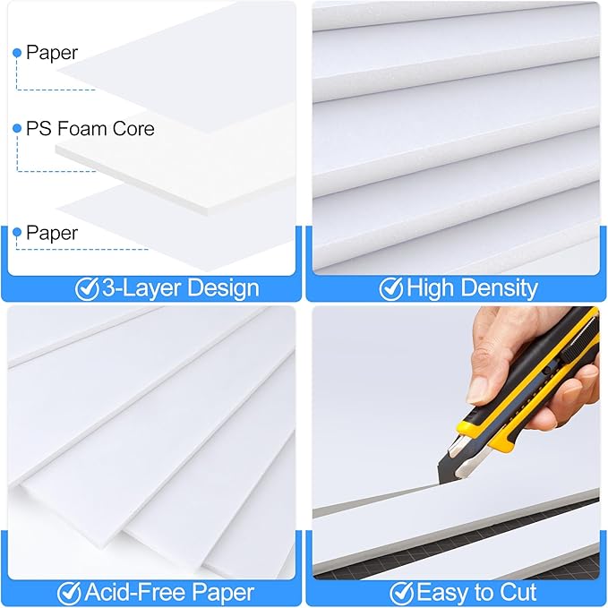 ToLanbbt 12 Pack White Foam Board, 22 x 28 x 3/16" Thick Foam Core Acid Free Poster Foamboard for Art Craft Projects, Painting, Displaying, Signage, Wedding, School
