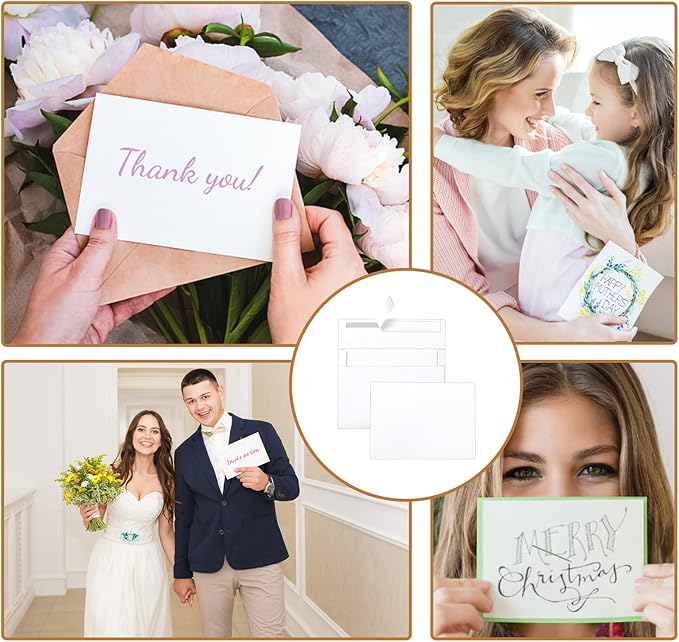 Silunkia White Blank Flat Cards and Envelopes 4 x 6 Heavyweight Single Panel Cardstock and A4 Envelopes Printable Self Seal 20 Packs for DIY Wedding Invitations, Birthday, Thank You Cards, Graduations