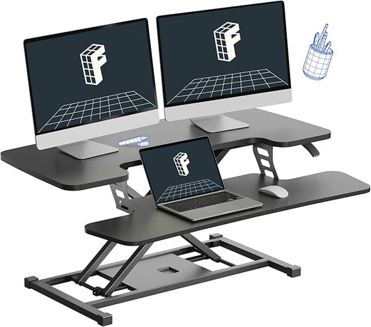 FLEXISPOT 36-inch Standing Desk Converter Height Adjustable Sit to Stand Up Workstation, Dual Monitor and Laptop Riser with Wide Keyboard Tray, Black, 10pcs Include