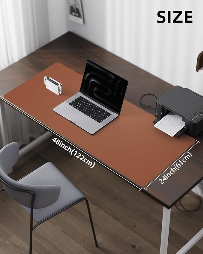 Large Leather Desk Mat - 48"x24" Office Desk Protector, Non-Slip PU Leather Mouse Pad, Waterproof Writing Pad for Office and Home (Brown)
