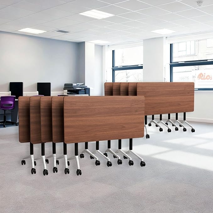 Goakwwuz Conference Room Table, Folding Conference Tables,Thicken Grey Tabletop,Flip Top Wooden Seminar Meeting Room Table for Conference Room Offices (10, Walnut, 55.1”)
