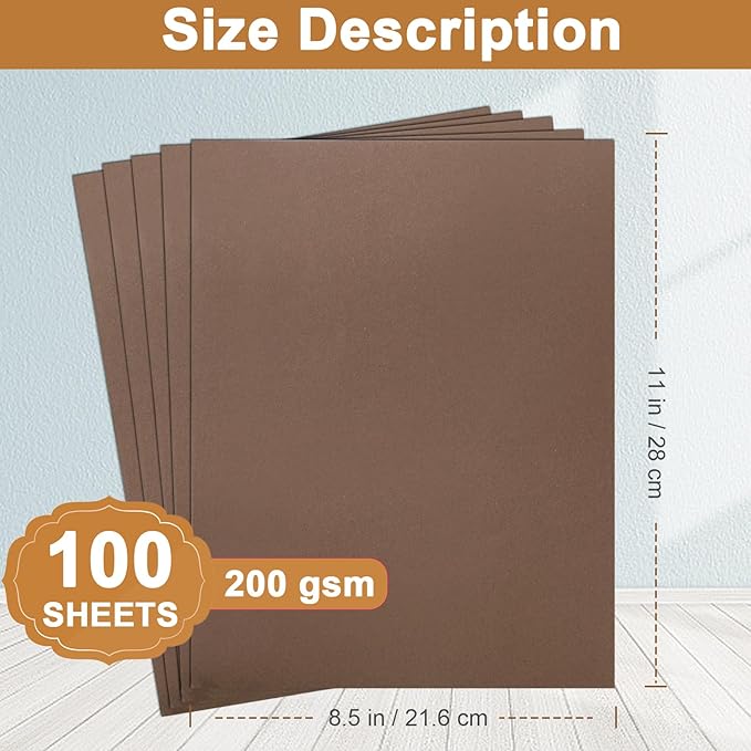 Silunkia 100 Sheets Coffee Color Cardstock 8.5 x 11 Scrapbooking Paper, 75lb Heavyweight Dark Brown Card Stock for DIY Card Making, Wedding Invitations, Thank You Cards, Party Decorations