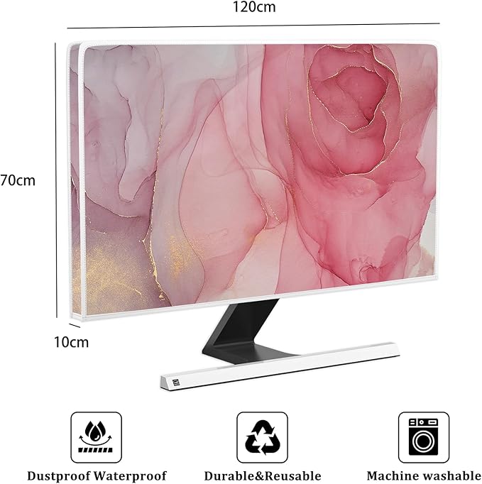 Baocicco Abstract Waterproof Television Cover with Pink Marble Design 50, 51, 52 Inch Full Body Cover for TV Screen Weatherproof Dust-Proof TV Screen Covers Sleeve Compatible with LED OLED Desktop