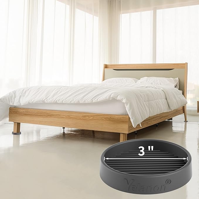 Yelanon Furniture Coasters - 8 Pcs 3”Round Furniture Caster Cups - Non Slip Pads Hardwood Floors Non Skid Grippers Rubber Furniture Feet - Anti Slide Floor Protector for Bed Couch Stoppers Black