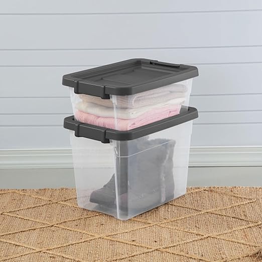 Sterilite 18-Pack Modular Stacker Box, Durable Clear Plastic Storage Bins with Latching Lids, 16 Quart - Stackable Organizing Container Boxes for Closet, Bathroom, and Office