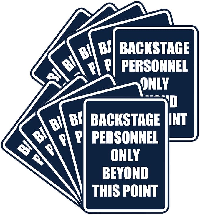 Portrait Round Backstage Personnel Only Beyond This Point Door or Wall Sign Easy Installation | Music | Concert | Festivals Sign (Navy Blue/White) - Medium (10 Pack)