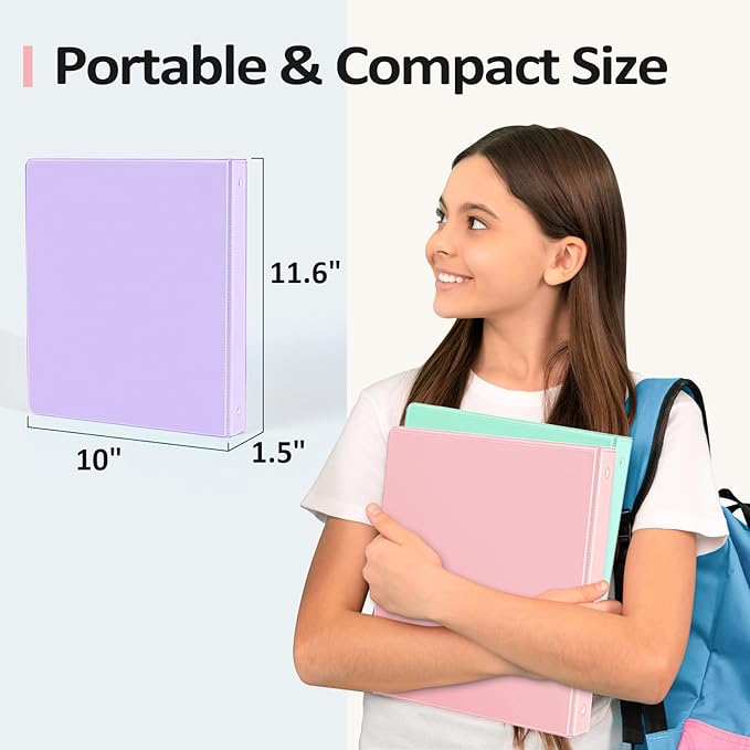 BinderX Extra Durable 3 Ring Binder, Round Rings 1 Inch Binder, Fits 175 Sheets of 8.5x11 Paper, Customizable View Cover with Inside Pockets, Cute 1" Binders, 1 Inch Binders 3 Ring, Lavender Purple