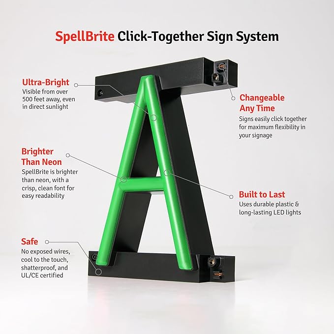 SpellBrite EXIT Sign | Directional Sign with Neon Look, Green LED Light Source | 14.1" x 6.3"