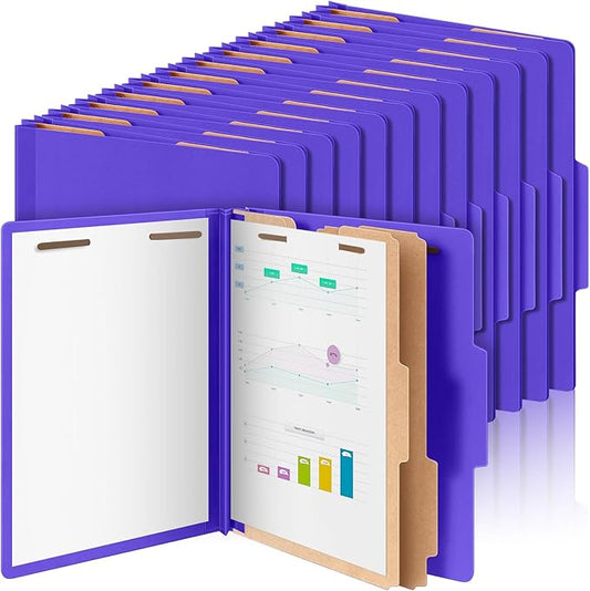 Skyygemm 60 Pcs Classification Folders Letter Size, 2 Divider Pressboard File Folders with 3. 5 Inch Expansion, 2 Prongs Fastener, Heavy Duty Office File Organizers for Teachers, Medical (Purple)