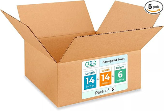 Medium Moving & Shipping Boxes 14 x 14 x 6 inches (5-Pack) - Extra Strength 200 lb vs Regular - Corrugated Strong Boxes for Packaging - Moving Cardboard Box - Corrugated Box by IDL Packaging