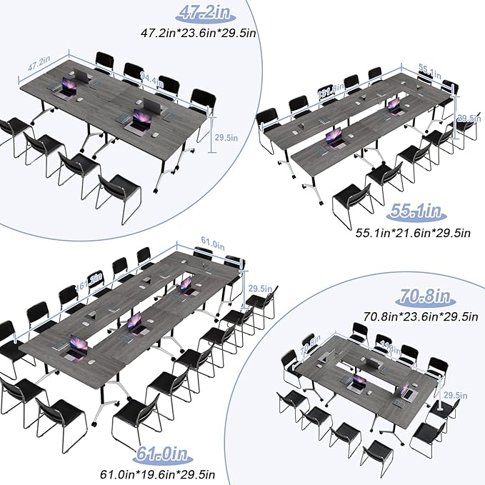 Conference Table Flip Top Mobile Conference Room Tables,Folding Conference Table with Wheels,Large Meeting Training Seminar Table Saving Space for Office Classroom(10C,70.8'')