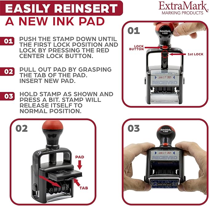 Heavy Duty Style Office Date Stamp with Paid - Self Inking Dater - Style C - Blue & Red Ink Color